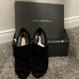Via Spiga Black Peep-Toe Ankle Booties
